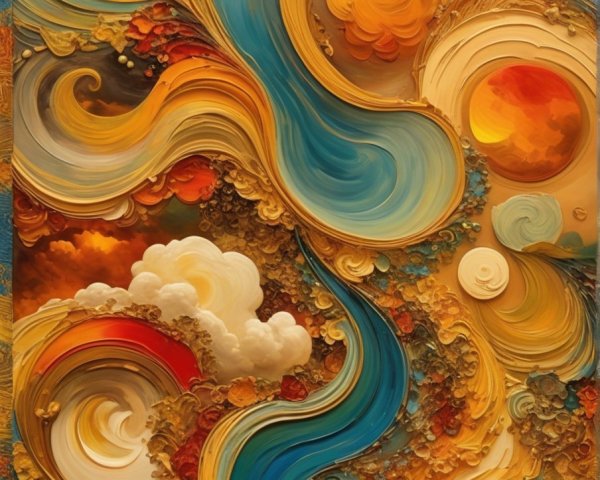 Vibrant Abstract Composition with Blue and Gold Waves
