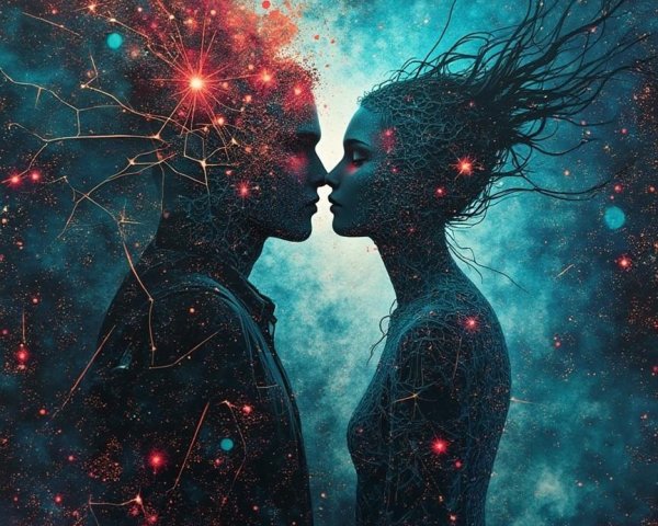 Silhouetted Figures Against a Cosmic Backdrop