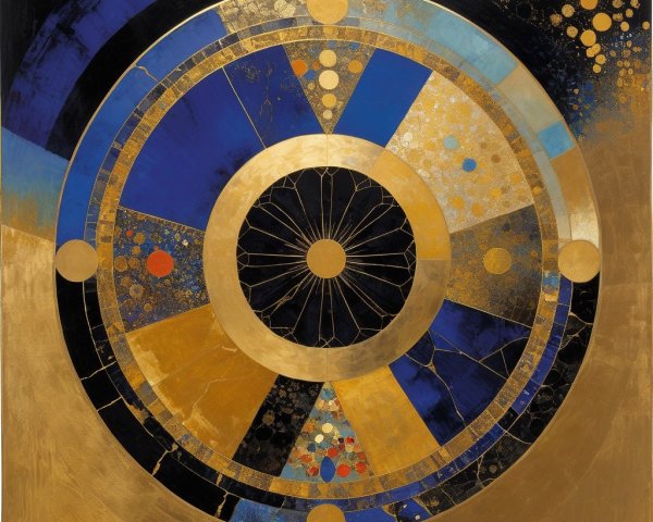 Circular Artwork with Deep Blues and Radiant Golds