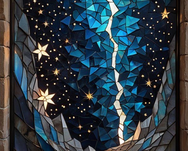Stained-Glass Window Depicting a Night Sky Scene
