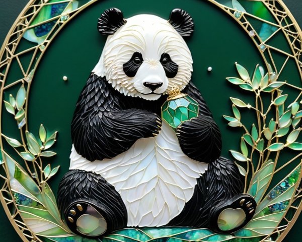 Decorative Panda Sculpture Surrounded by Greenery