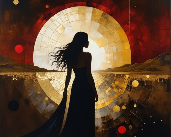 Silhouette of a Woman Against Colorful Abstract Background