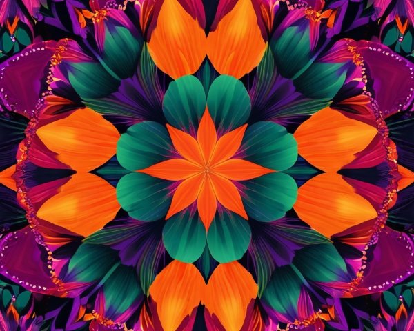 Vibrant Symmetrical Floral Pattern with Colorful Motifs