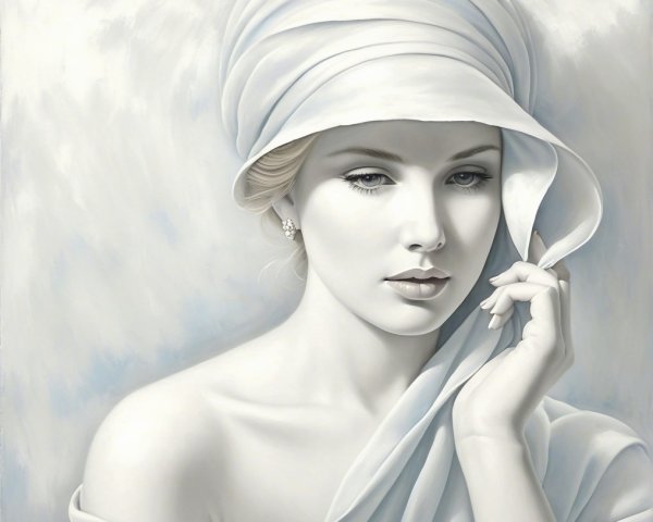 Serene Woman in White Headscarf with Soft Background