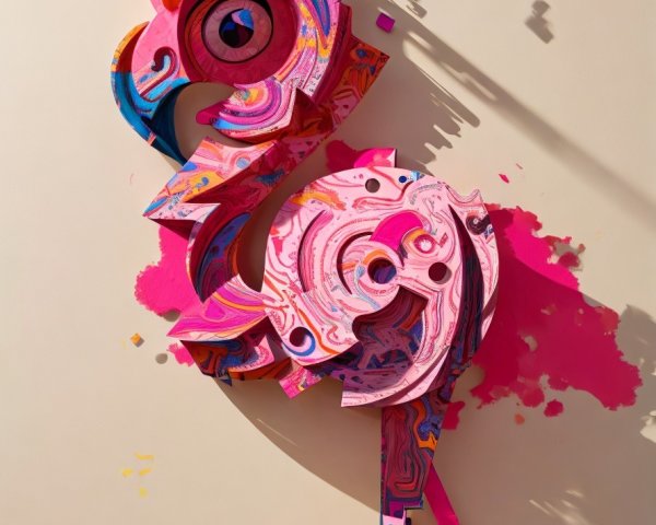 Vibrant 3D Flamingo Artwork with Abstract Design