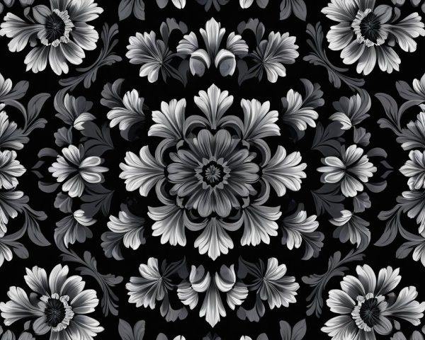 Black and White Floral Pattern with Symmetrical Design