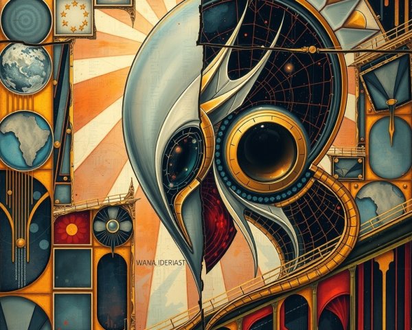 Abstract Geometric Figure with Mechanical Elements