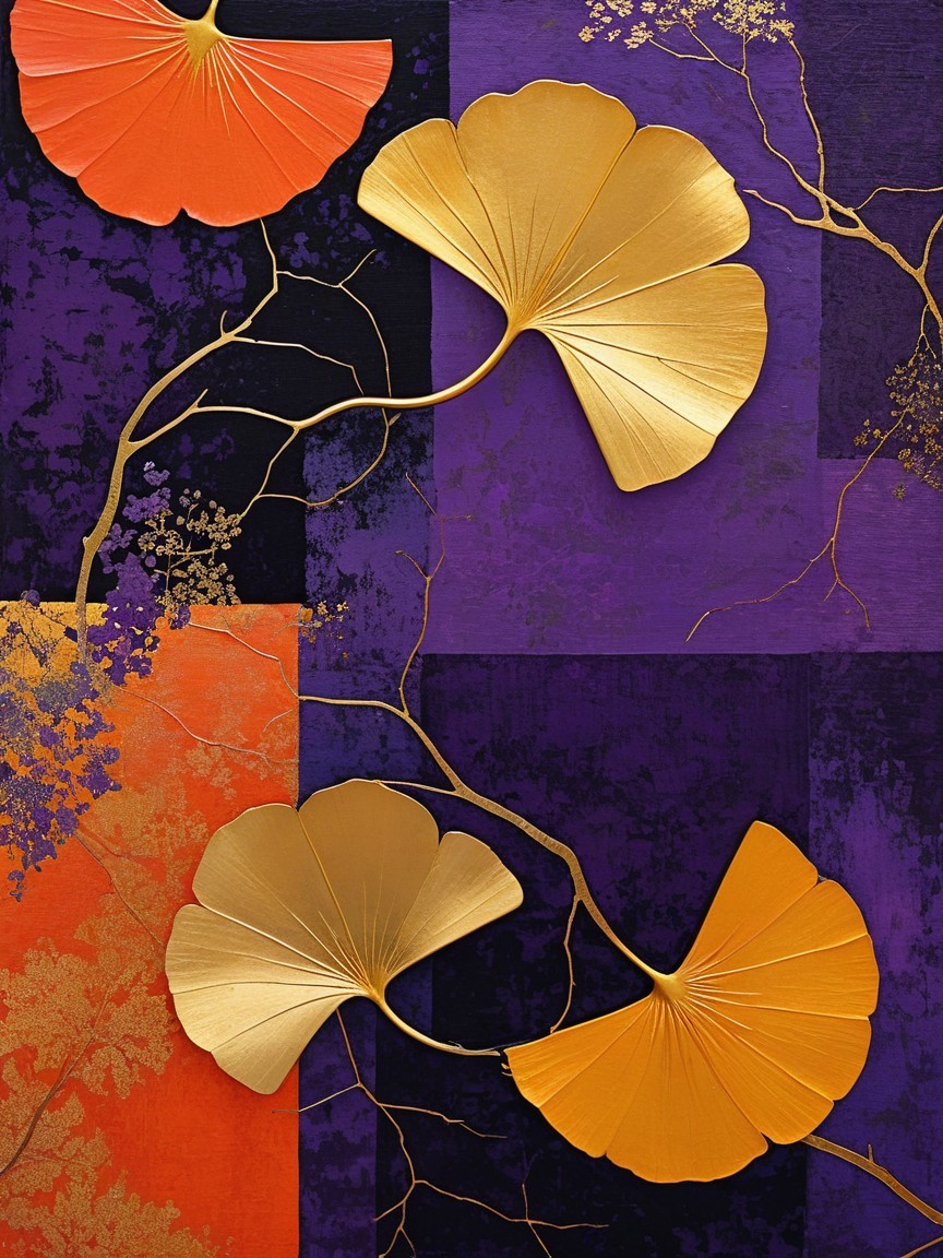 Abstract Design with Geometric Shapes and Ginkgo Leaves