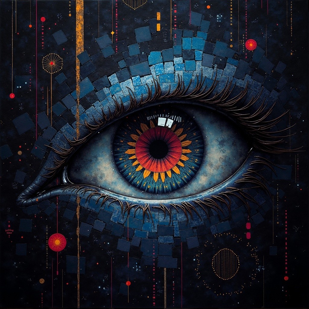 Close-Up of a Large Eye with Vibrant Patterns