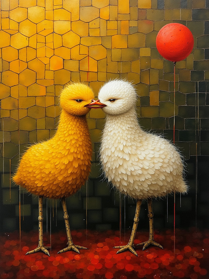 Stylized birds with a balloon on a warm background