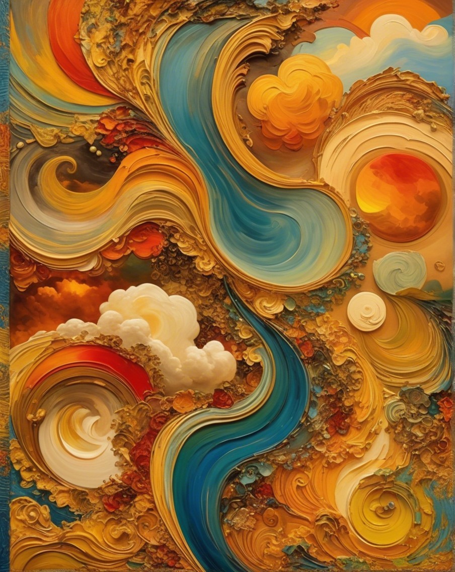 Vibrant Abstract Composition with Blue and Gold Waves