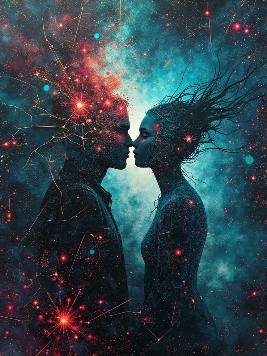 Silhouetted Figures Against a Cosmic Backdrop