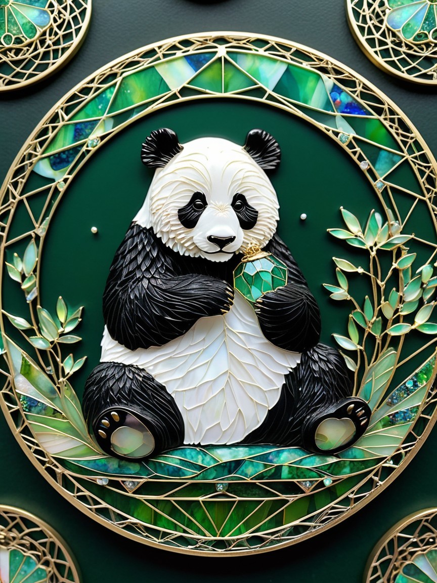 Decorative Panda Sculpture Surrounded by Greenery