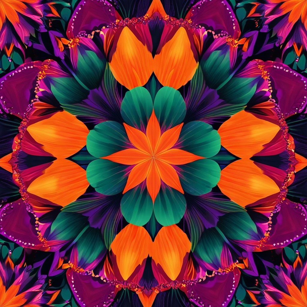 Vibrant Symmetrical Floral Pattern with Colorful Motifs