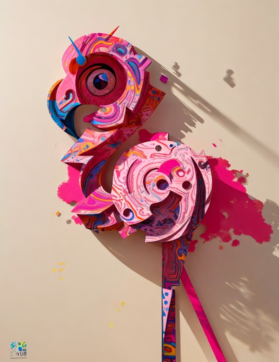 Vibrant 3D Flamingo Artwork with Abstract Design