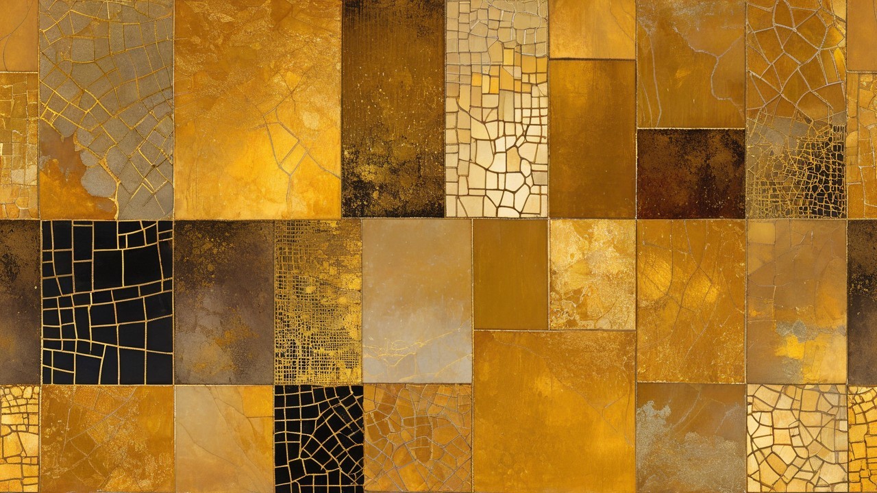 Abstract Mosaic of Textured Tiles in Warm Colors