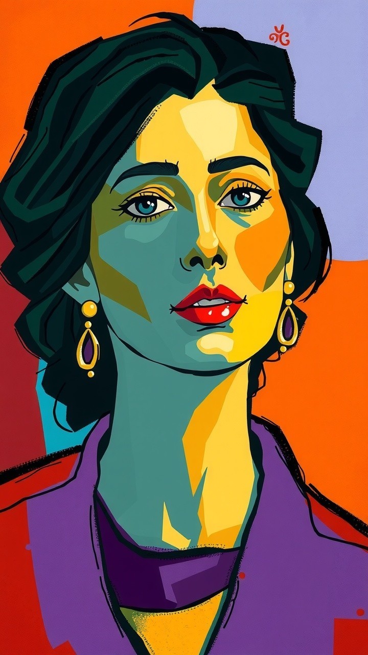 Vibrant Portrait of a Woman with Geometric Shapes