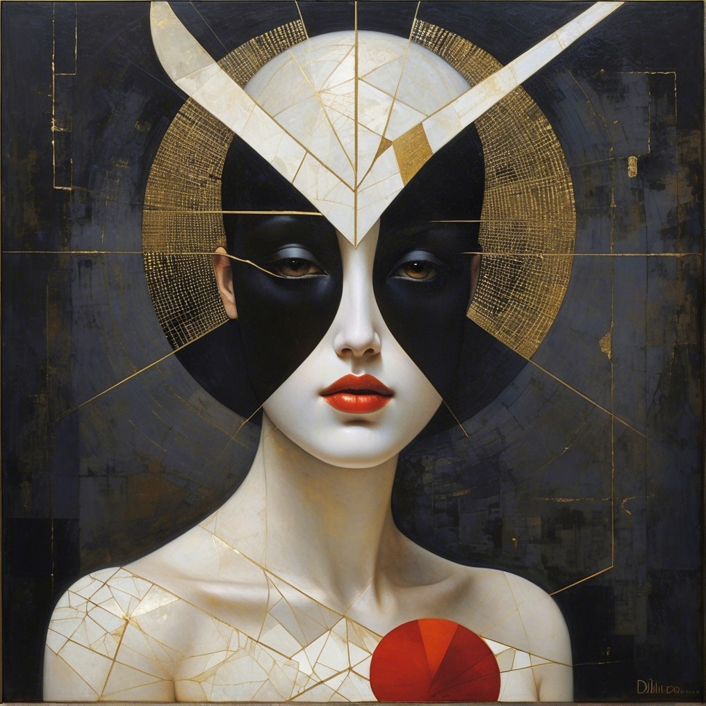 Stylized Portrait of a Woman with Geometric Patterns