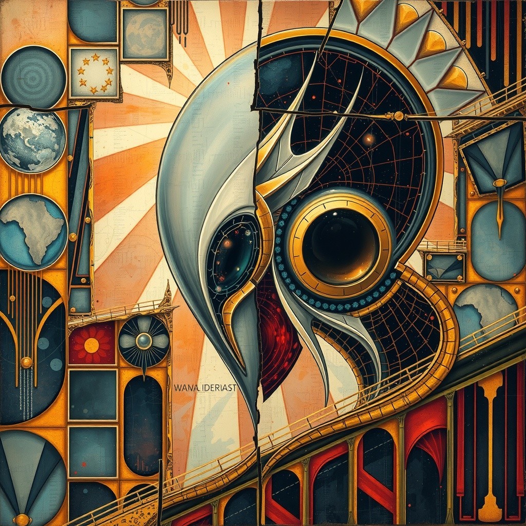 Abstract Geometric Figure with Mechanical Elements
