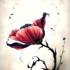 Illustration of a Red Flower on a Slender Branch