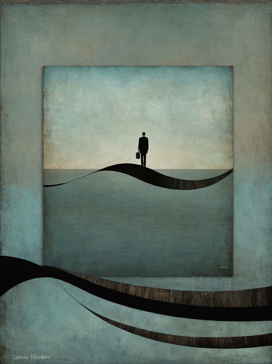 Abstract Digital Painting of Silhouetted Man in Suit