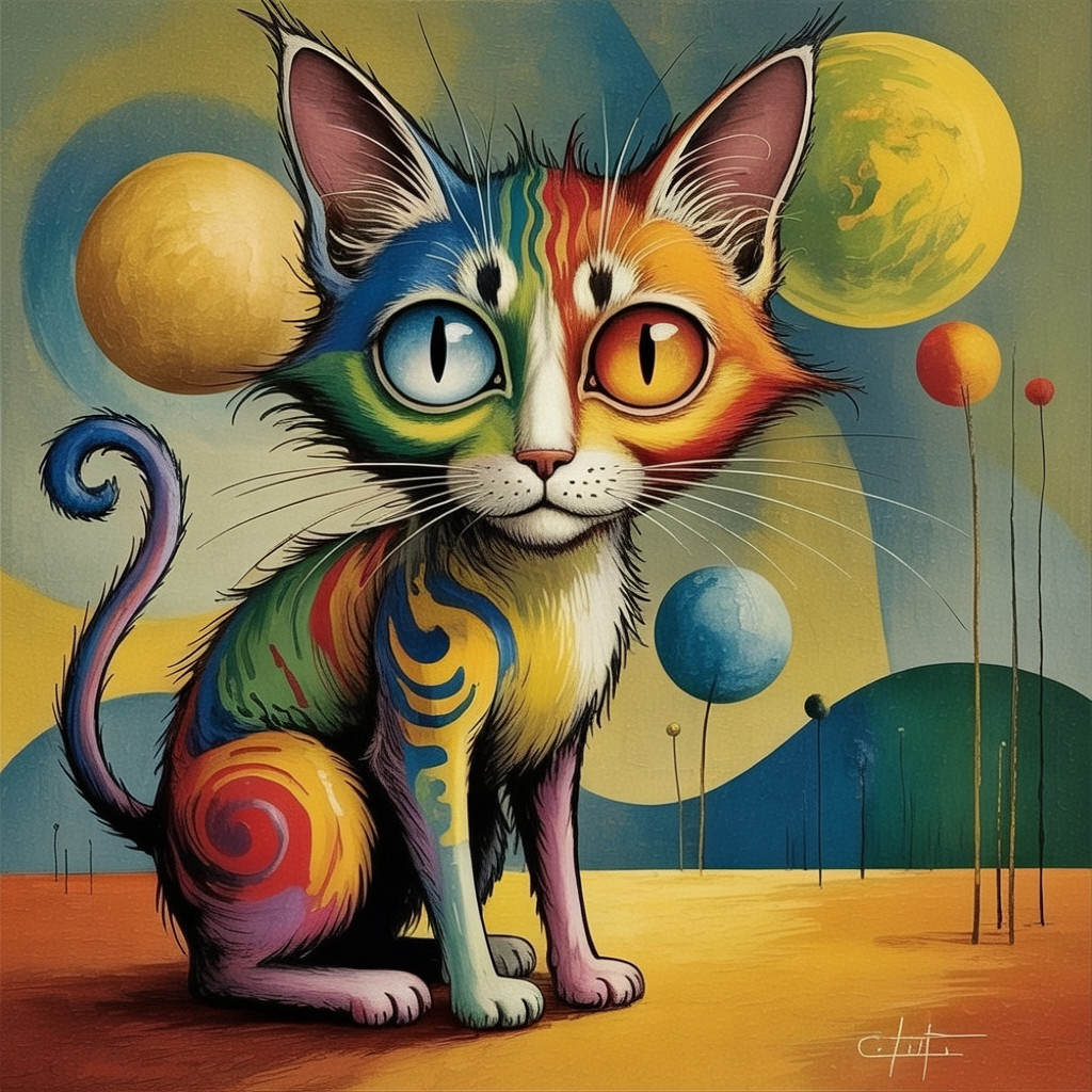 Vibrant Fantastical Cat in Surreal Colorful Landscape