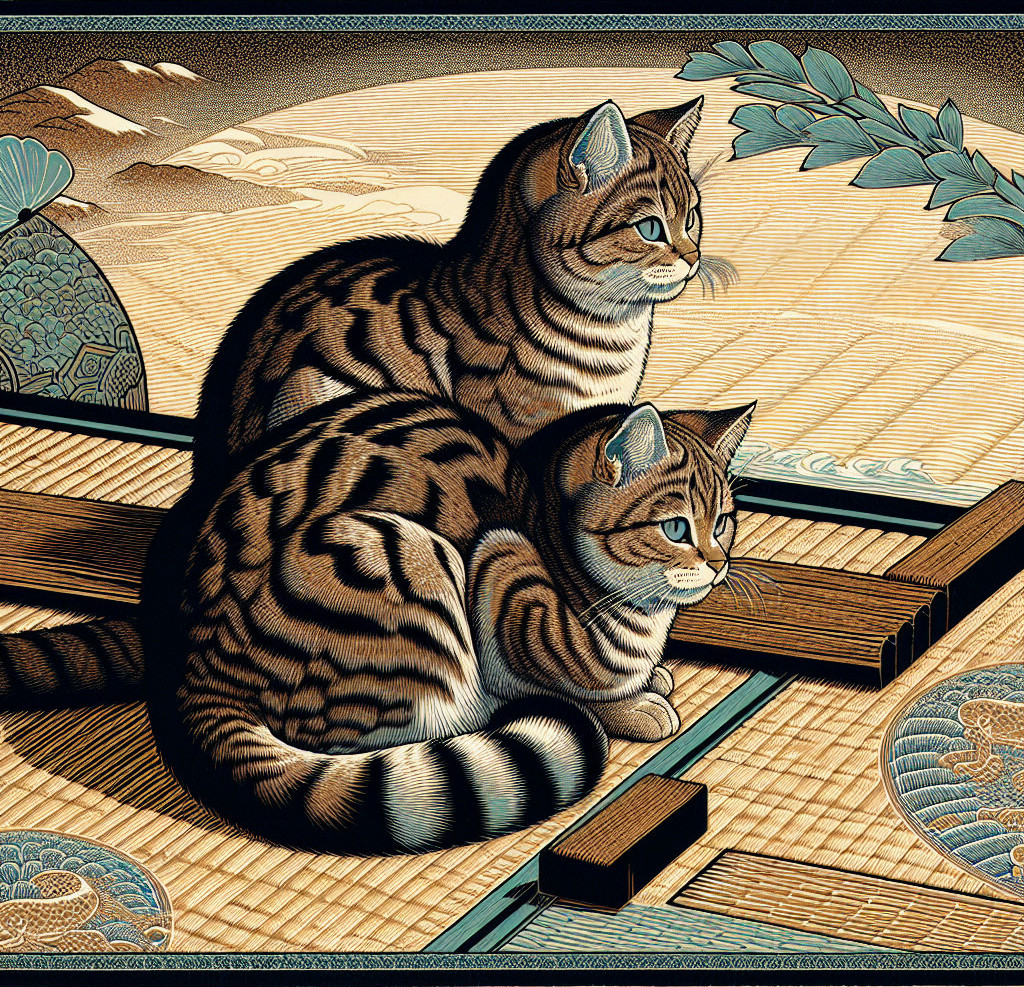 Regal Tabby Cats on a Traditional Tatami Mat