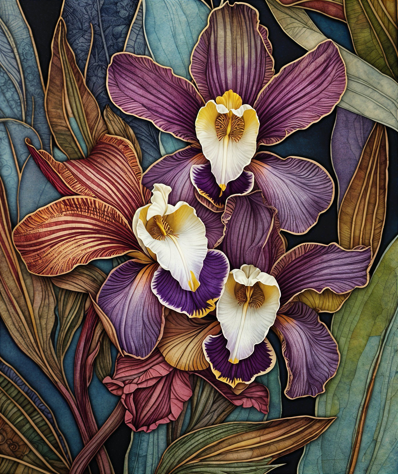 Vibrant Orchid Arrangement with Textured Green Leaves