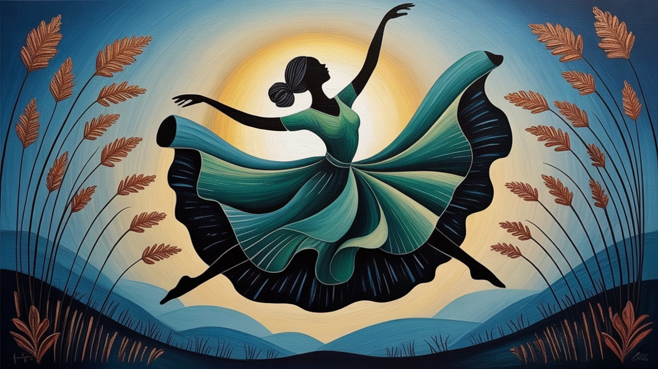 Silhouette of a Dancer Against Vibrant Sunset Backdrop