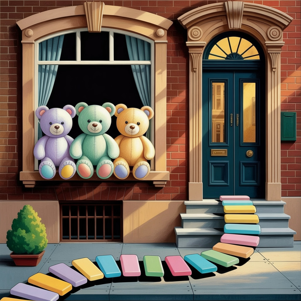 Oversized Colorful Teddy Bears in Window Display