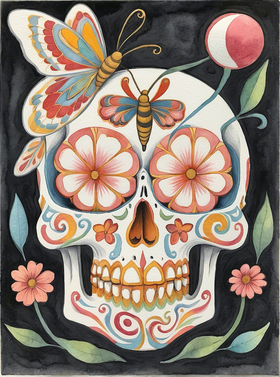 Decorative Skull with Colorful Floral Patterns