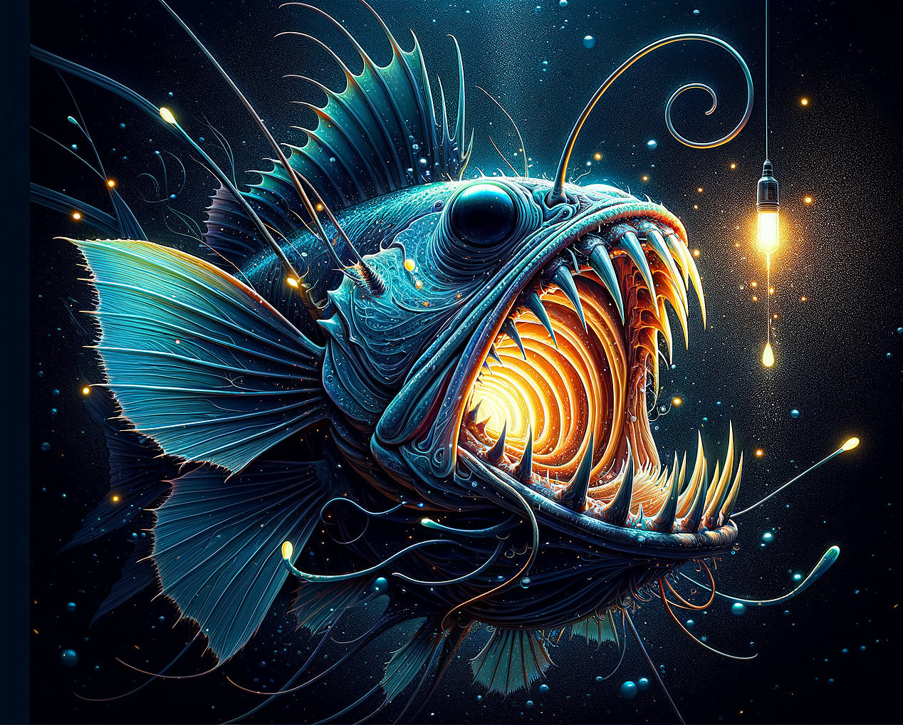 Surreal Anglerfish with Luminescent Features and Patterns