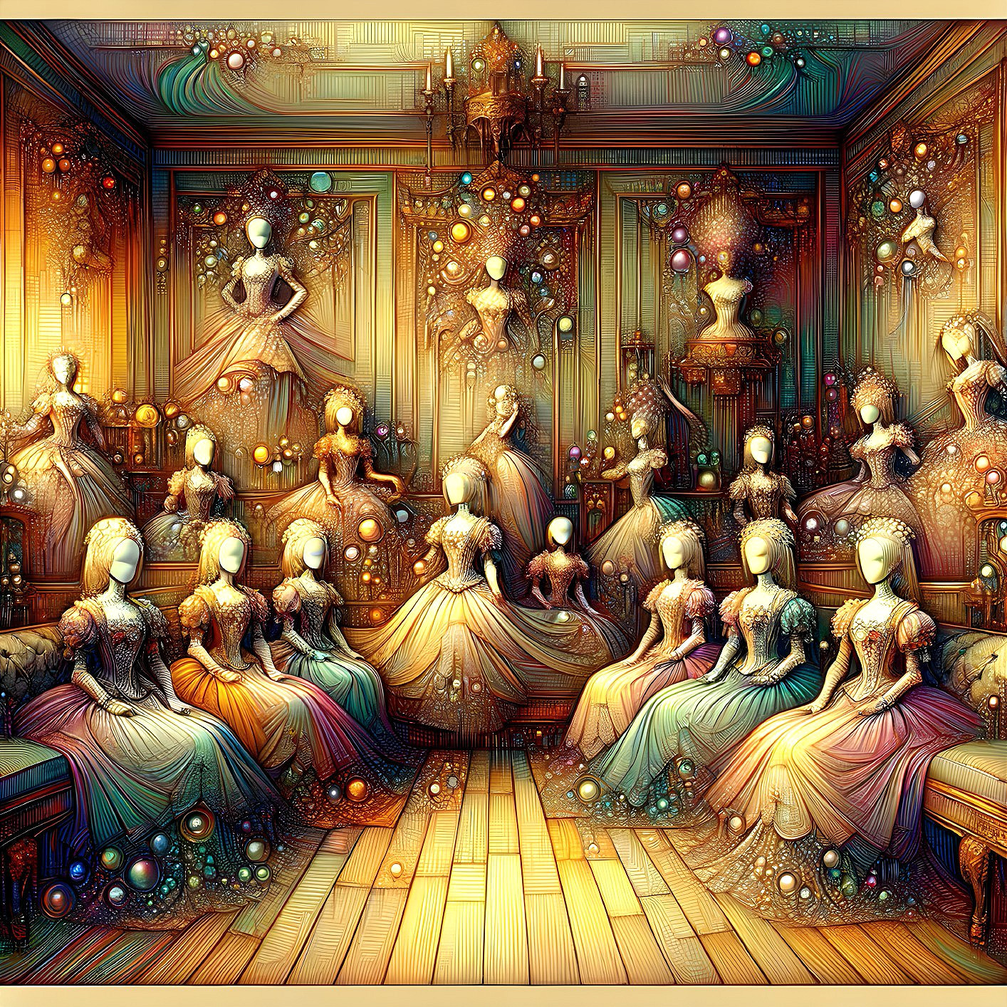 Lavish Room with Elegant Dresses and Ornate Decor