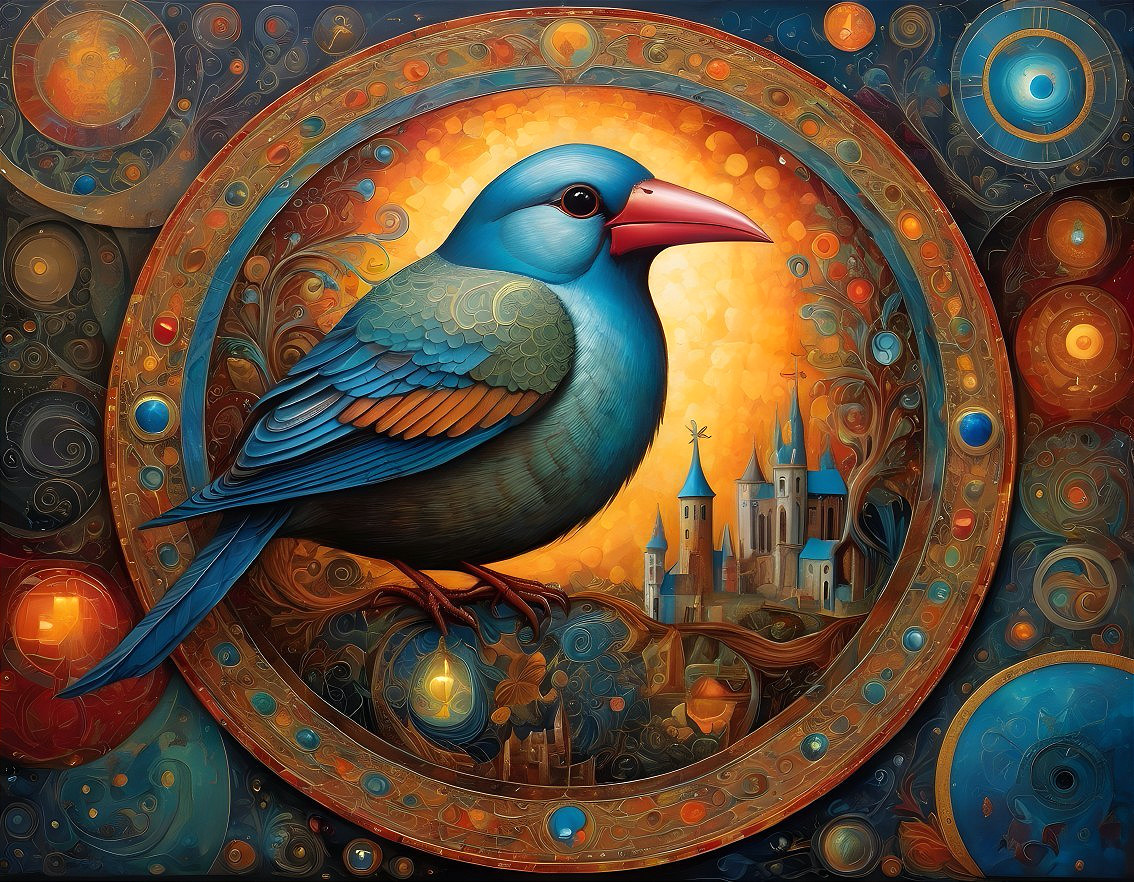 Vibrant Bluebird in a Colorful Fantasy Scene