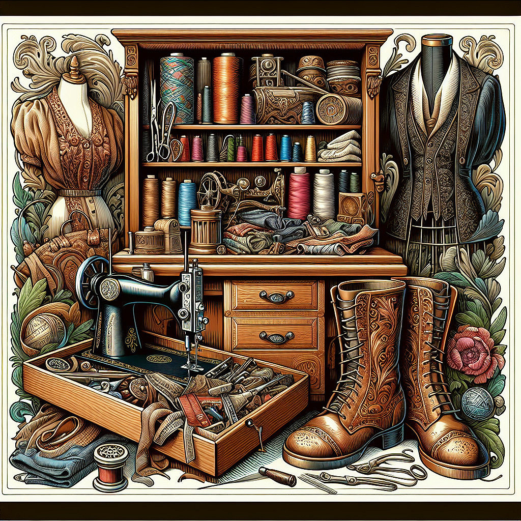 Vintage Tailor's Workshop with Colorful Threads and Tools