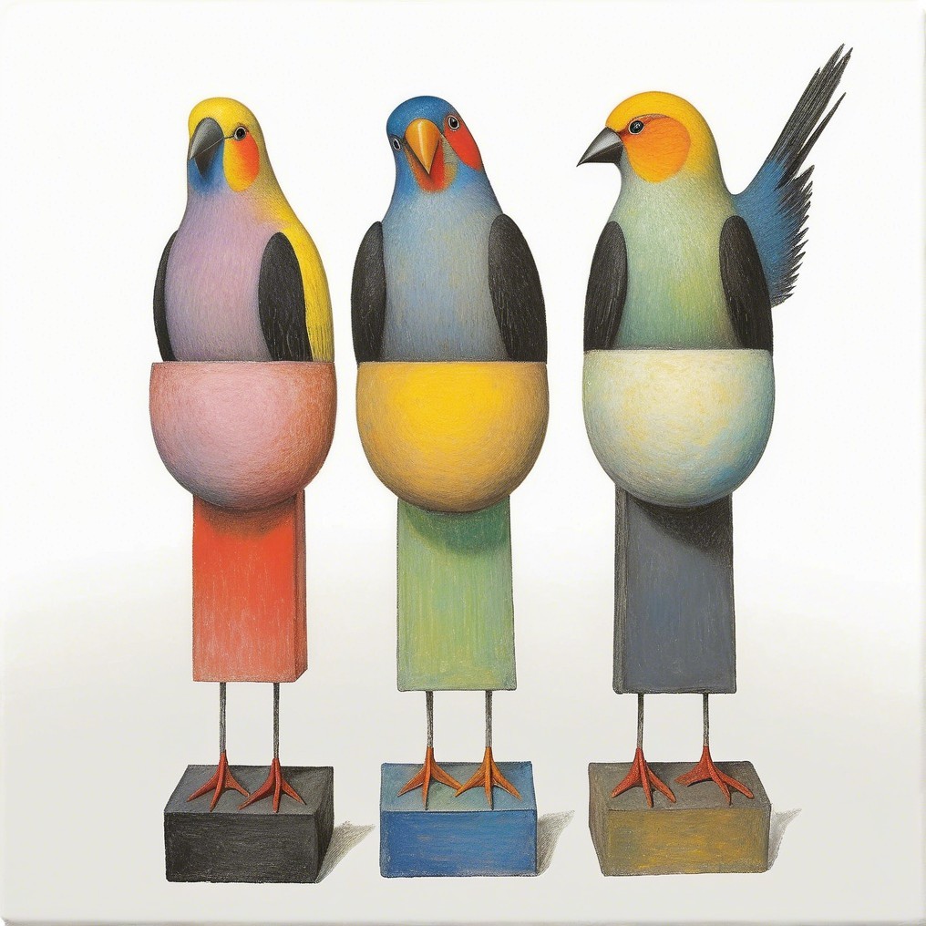 Stylized Birds on Square Bases with Unique Colors