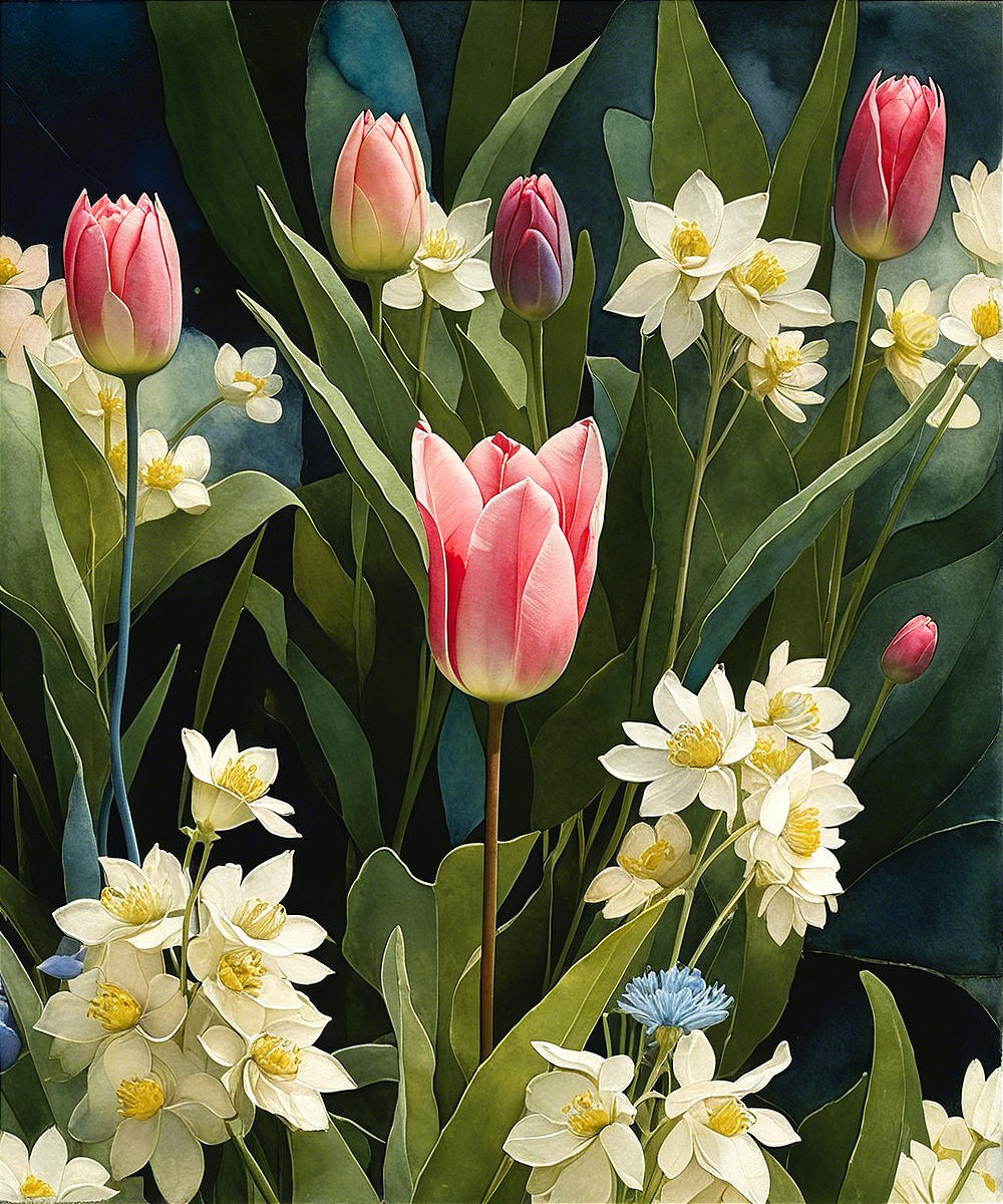 Vibrant Floral Arrangement with Tulips and Daffodils