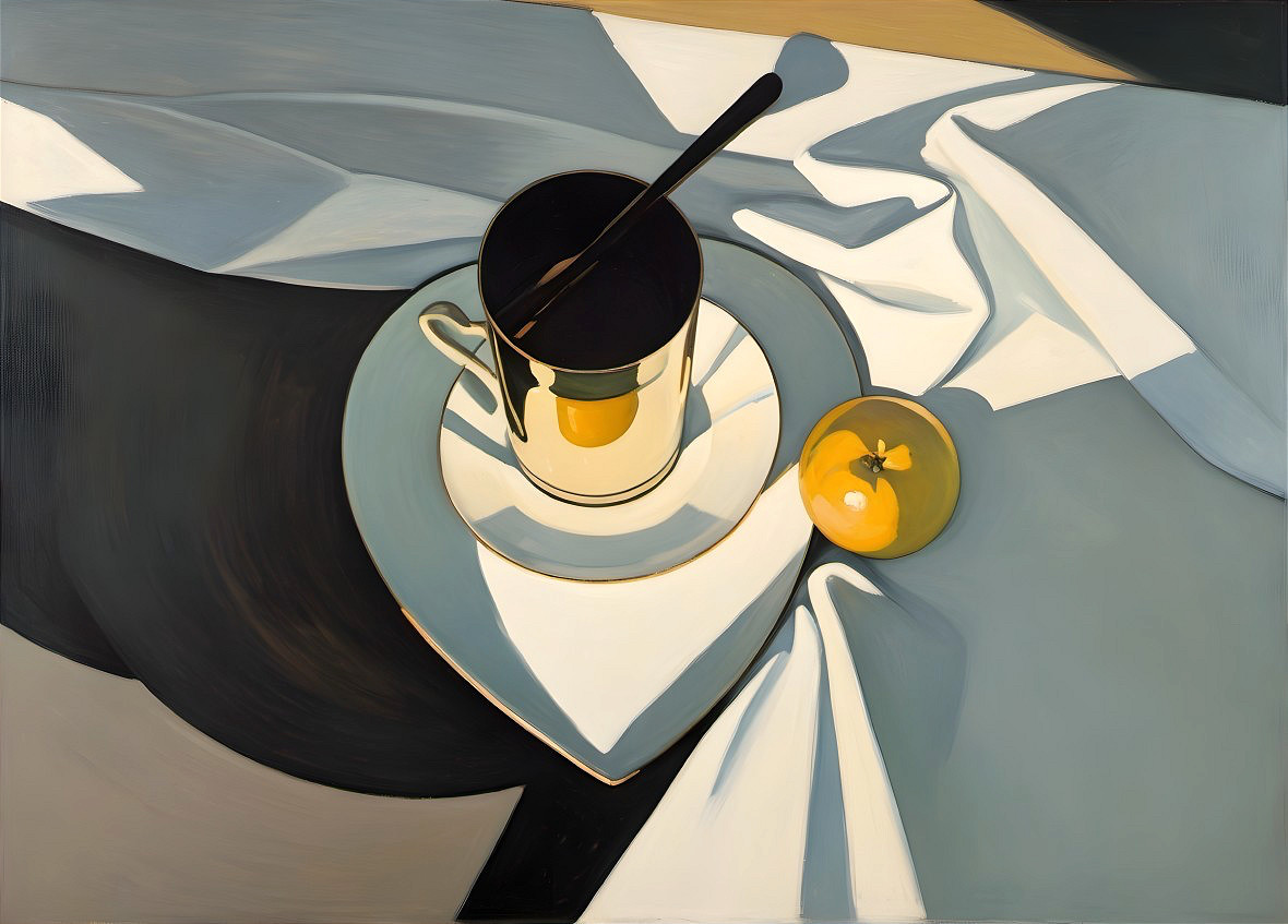 Minimalist Still Life with Heart-Shaped Plate and Orange