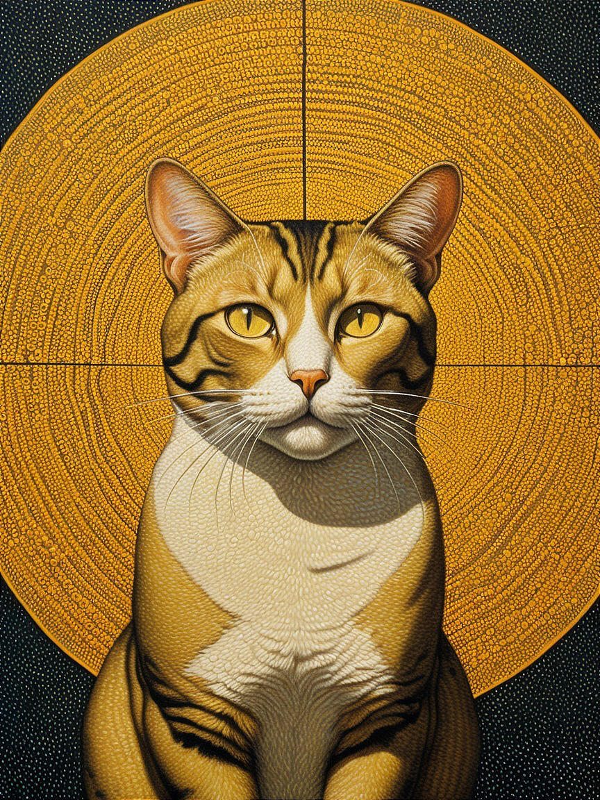 Portrait of a Cat with Golden Eyes and Striped Markings