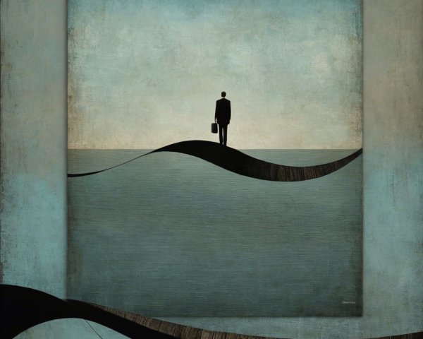 Abstract Digital Painting of Silhouetted Man in Suit