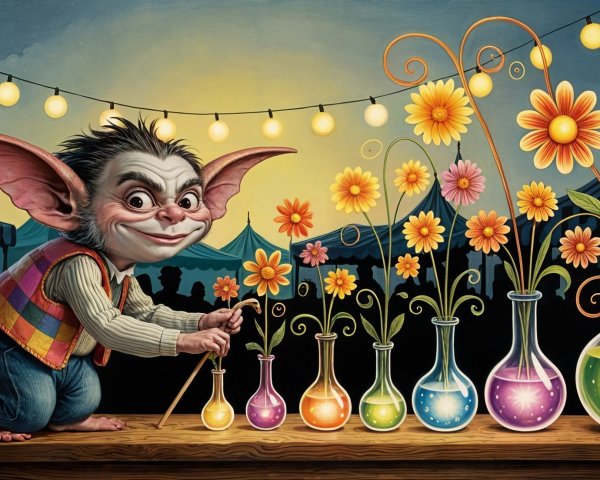 Whimsical Creature at Colorful Festival Table