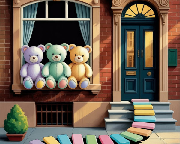 Oversized Colorful Teddy Bears in Window Display