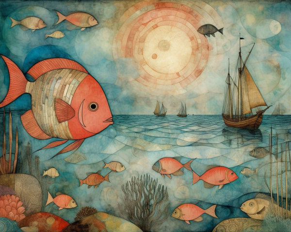 Vibrant Underwater Scene with Colorful Fish and Coral