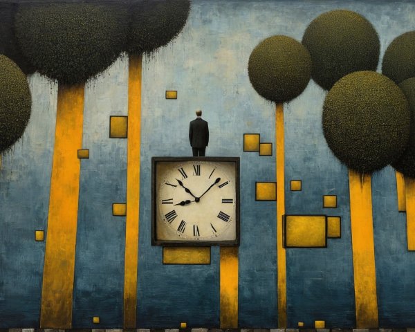 Surreal Digital Painting of a Man on an Antique Clock