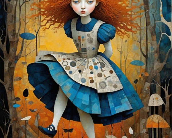Digital Painting of Alice in Wonderland in Forest