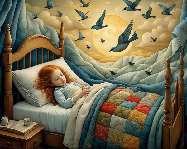 Young Girl Sleeping in a Cozy, Colorful Room