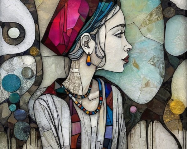 Vibrant Stained-Glass Style Portrait of a Woman