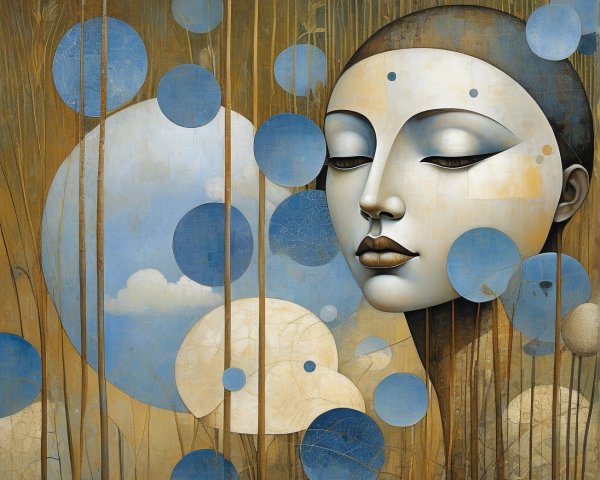 Serene Female Face with Abstract Background Elements