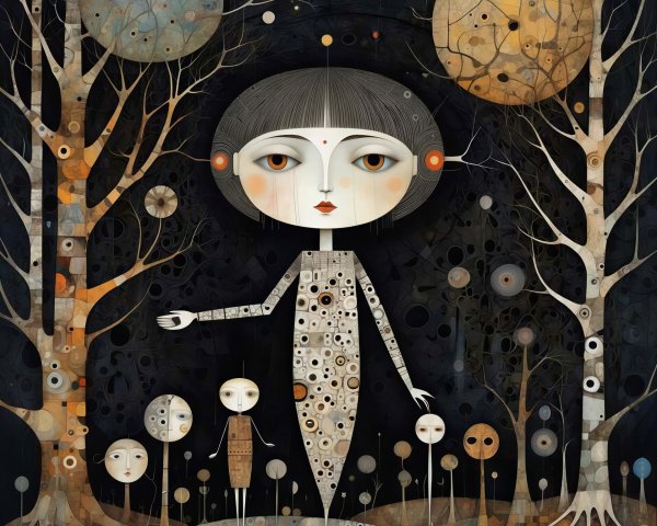 Surreal Digital Illustration of Stylized Female Figure