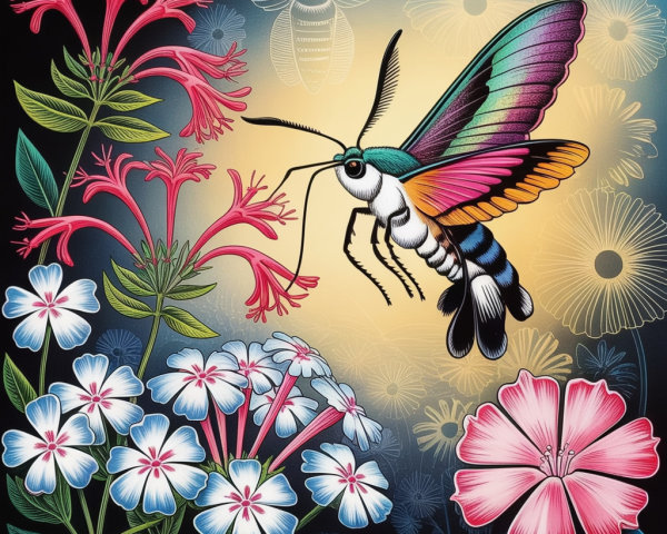 Vibrant Butterfly and Colorful Flower Arrangement Illustration